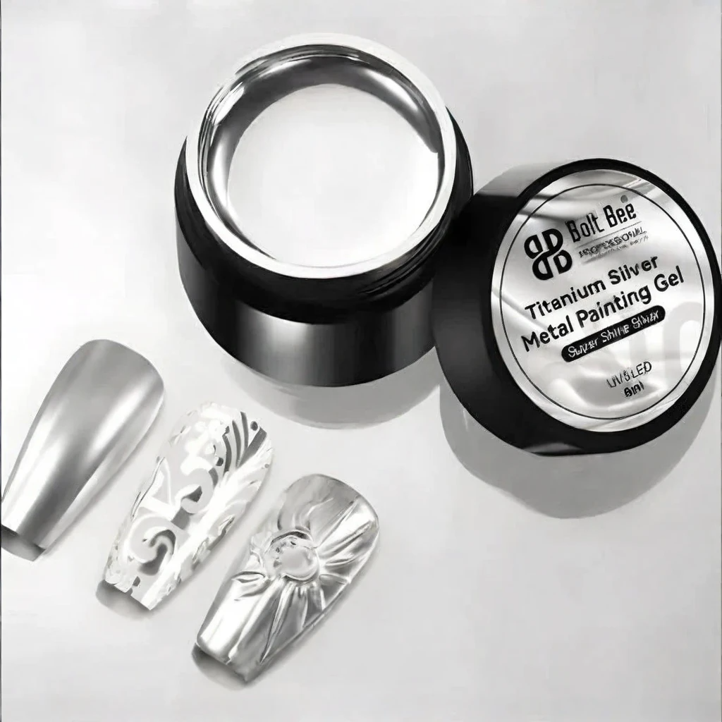 NP187 Bolt Bee Professional Titanium Silver Metal Painting Gel - Super Shiny UV/LED Soak Off Art Gel - 3D Sculpting & Detailing