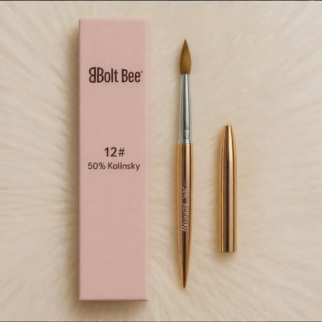 NP138 Bolt Bee Professional Acrylic Brush – #12 Size | 50% Kolinsky Sable | Rose Gold Nail Art Brush with Protective Cap