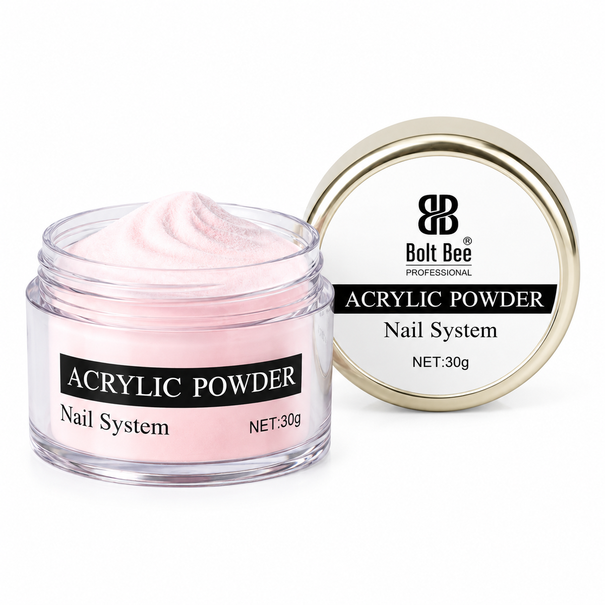 NP183 Bolt Bee Professional Acrylic Powder Nail System, Soft Pink (30g) - High-Performance Polymer Powder for Nail Extensions, Sculpting & Natural Overlays