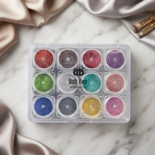 NP201 Bolt Bee Professional Multi-Color Fine Glitter Powder Set (12 Pots)