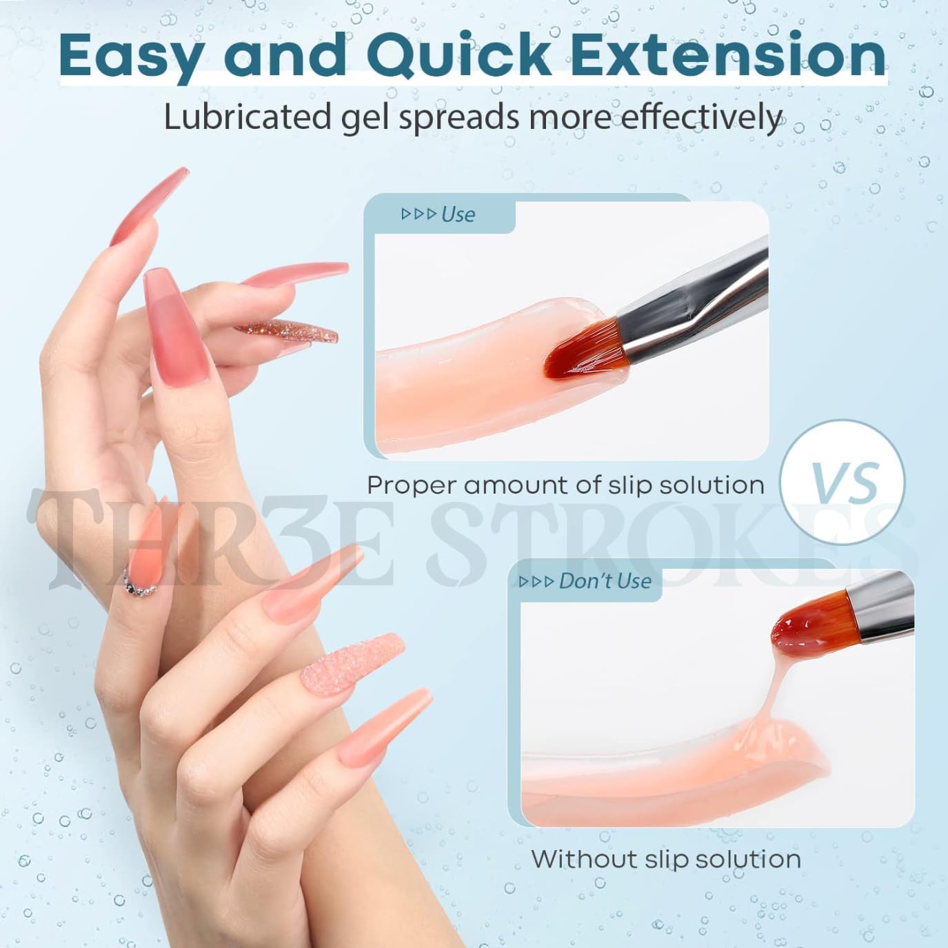 GV62 THR3E STROKES Poly Gel Slip Solution 100ML-Professional Poly gel Slip Solution For Extender Gel, Builder Gel, UV/LED Nail Tips, Liquid Solution