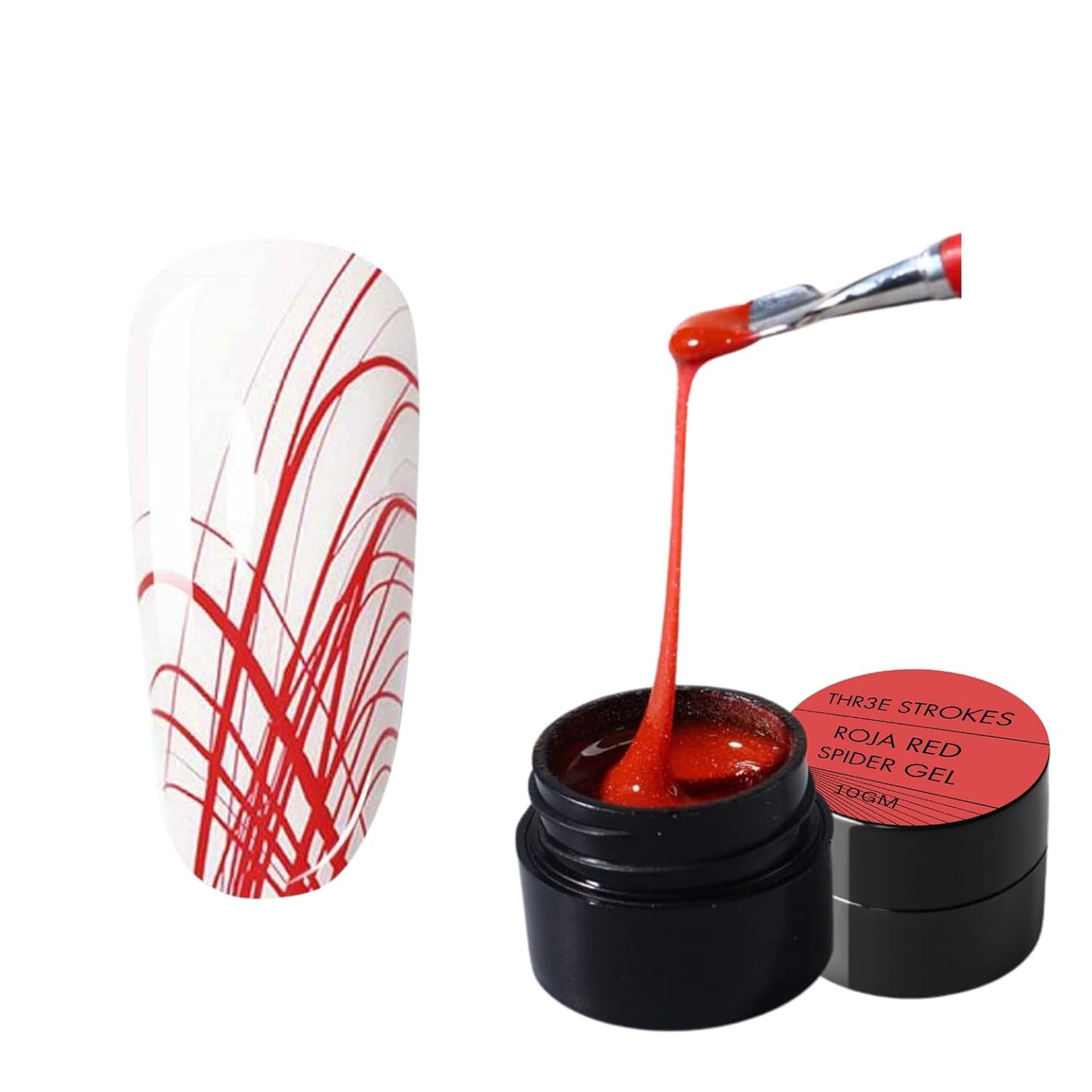 NP302 THR3E STROKES Red Spider Gel Polish Kit Nail Spider Gel Paint For Nail Art Polish Thin Brush Spider Nail Gel Art Paint For Nails Uv Led Nail Polish Drawing Painting Black White Gel Nail Polish Kit (UV REQUIRE) (RED)