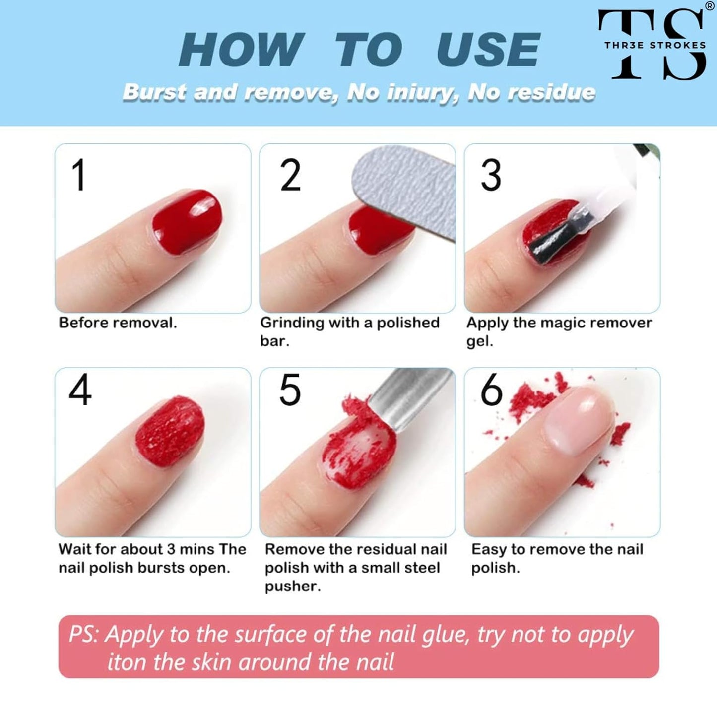 NP46 THR3E STROKES Gel Nail Polish Remover: Professional, Natural, 15ml, 5g, Quickly & Easily Removes Gel Polish in 3-5 Minutes, No Soaking or Wrapping, Nail Polish Remover