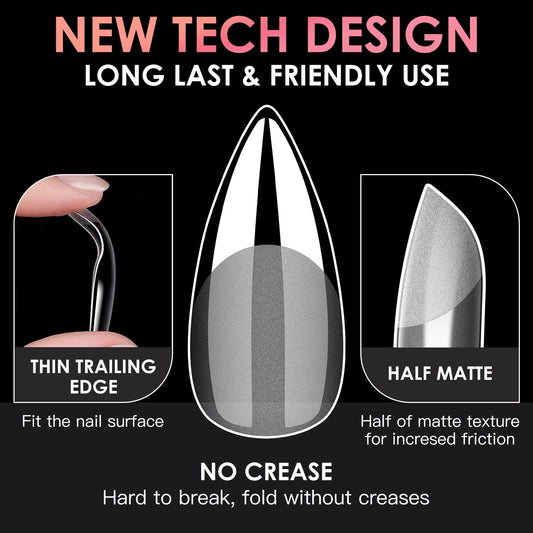 GV26 THR3E STROKES Soft Gel Nail Tips, Full Cover Clear Soft Nail Tips for Artificial False Nails Extension Nail Salons DIY Nail Art with Box, 550PCS (SHORT STILETTO P10)