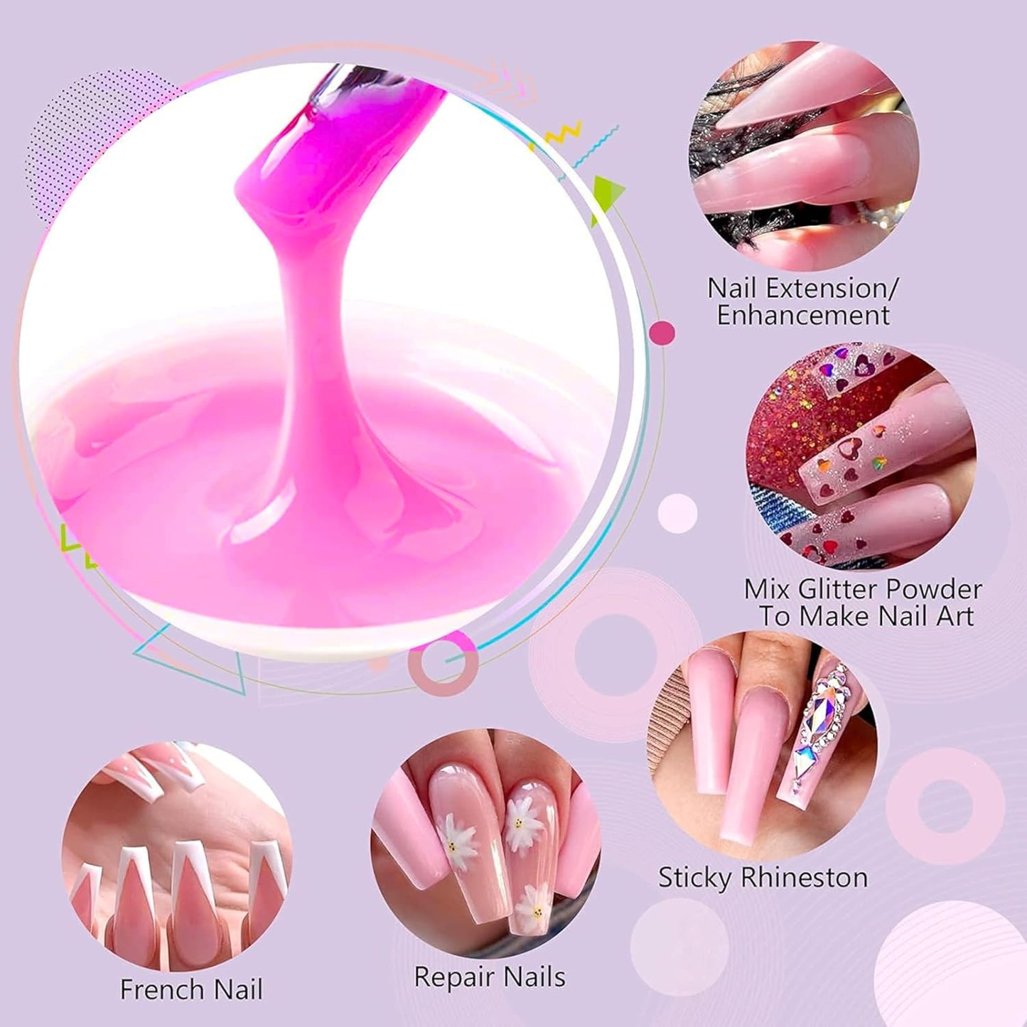 NP296 THR3E STROKES Builder Nail Gel, Gel Builder 15ml for Nails, Hard Gel Builder Nail Strengthener Extension Gel Nail Polish Rhinestone False Nail Tips Glue Gel in a Bottle (PINK)