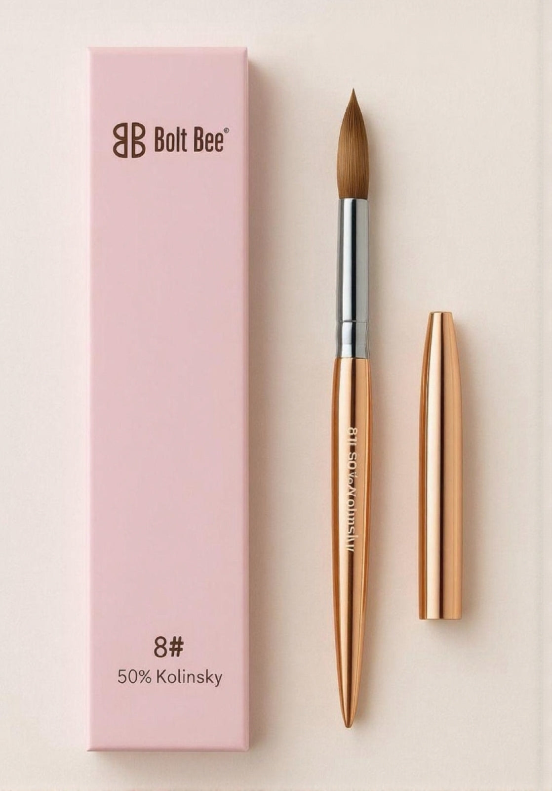 Bolt Bee Acrylic Brush #8 | 50% Kolinsky Sable with Rose Gold Handle