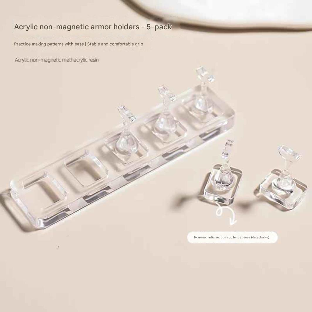 GV898 Acrylic Non-Magnetic Nail Tip Holder Stand – 5 Slot Practice Base with Detachable Suction Holders