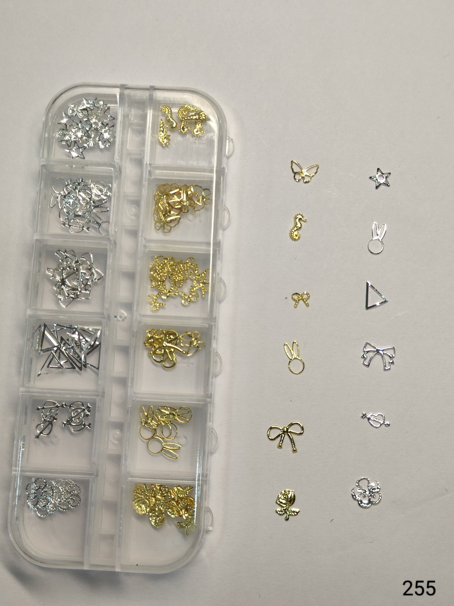 GV640 Gold & Silver Nail Charms Set โ Seahorse, Bunny, Rose & Bow Designs (255)