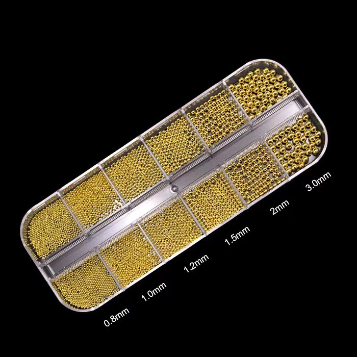 GV654 Gold Caviar Beads Nail Art Decoration Box โ 12 Grid Mixed
