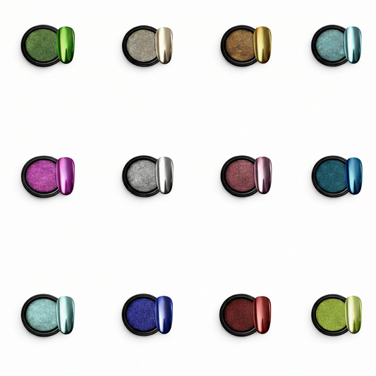 GV56 THR3E STROKES Chrome Nail Powder Metallic Mirror Glitter Effect Pigment Iridescent Aurora Mermaid Pearl Dust Kit for Gel Polish Nail Art Decoration, Resin Craft Arylic Powder (12) (Each 0.5gm)