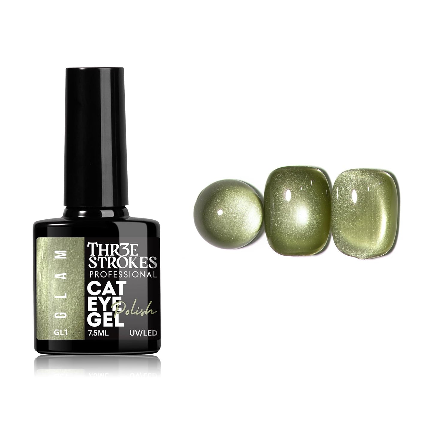GV940 THR3E STROKES Glam Set - 6 Color Cat Eye Gel Polish Kit (7.5ml Each), 9D Magnetic Nail Polish Set for Galaxy & Velvet Effects, UV/LED Soak Off Sparkle Glitter Gel, Professional Nail Art Manicure Set (GLAM)