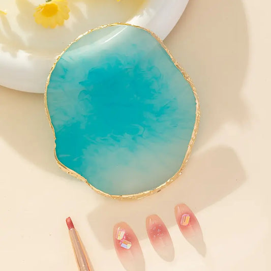 GV768 Low-Allergy Resin Agate Nail Art Palette Board with Color-Coded Sections & Rounded Edges – Professional Nail Polish Mixing Tray, Logo-Free Design Color may Vary