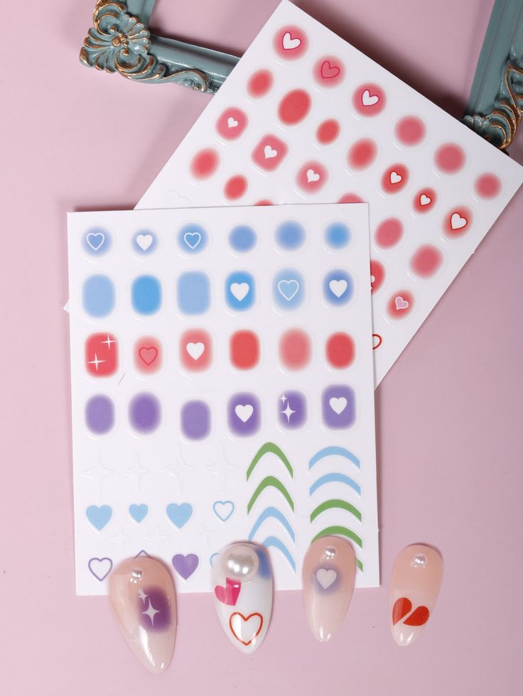 GV628 1 Pcs 3D Nail Art Stickers – Heart, Gradient & Patterned Nail Decals for DIY Nail Design