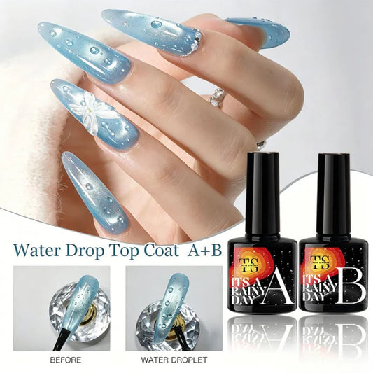 GV1124 THR3E STROKES Water Drop Gel Top Coat, 3D Rain Drop Effect Non-Wipe Glossy Shiny Nail Art Top coat, DIY Bubble Ice Dew Soak Off UV LED Gel Nail Polish at Home -7.5ML