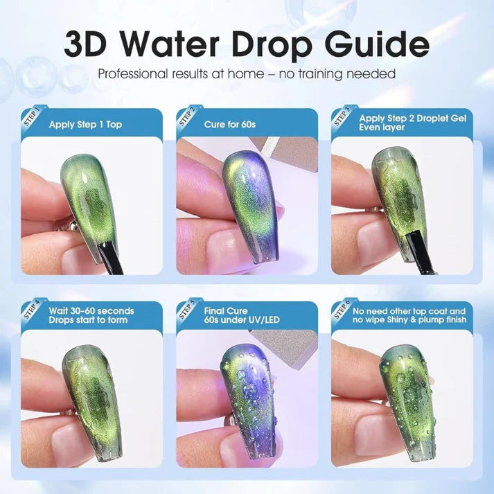 GV1124 THR3E STROKES Water Drop Gel Top Coat, 3D Rain Drop Effect Non-Wipe Glossy Shiny Nail Art Top coat, DIY Bubble Ice Dew Soak Off UV LED Gel Nail Polish at Home -7.5ML