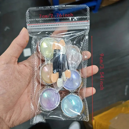 GV774 6pcs Iridescent Chrome Nail Powder Set with Applicator – Shimmer Pearl Mirror Pigment for Gel & Acrylic Nails (Each 0.5gm)