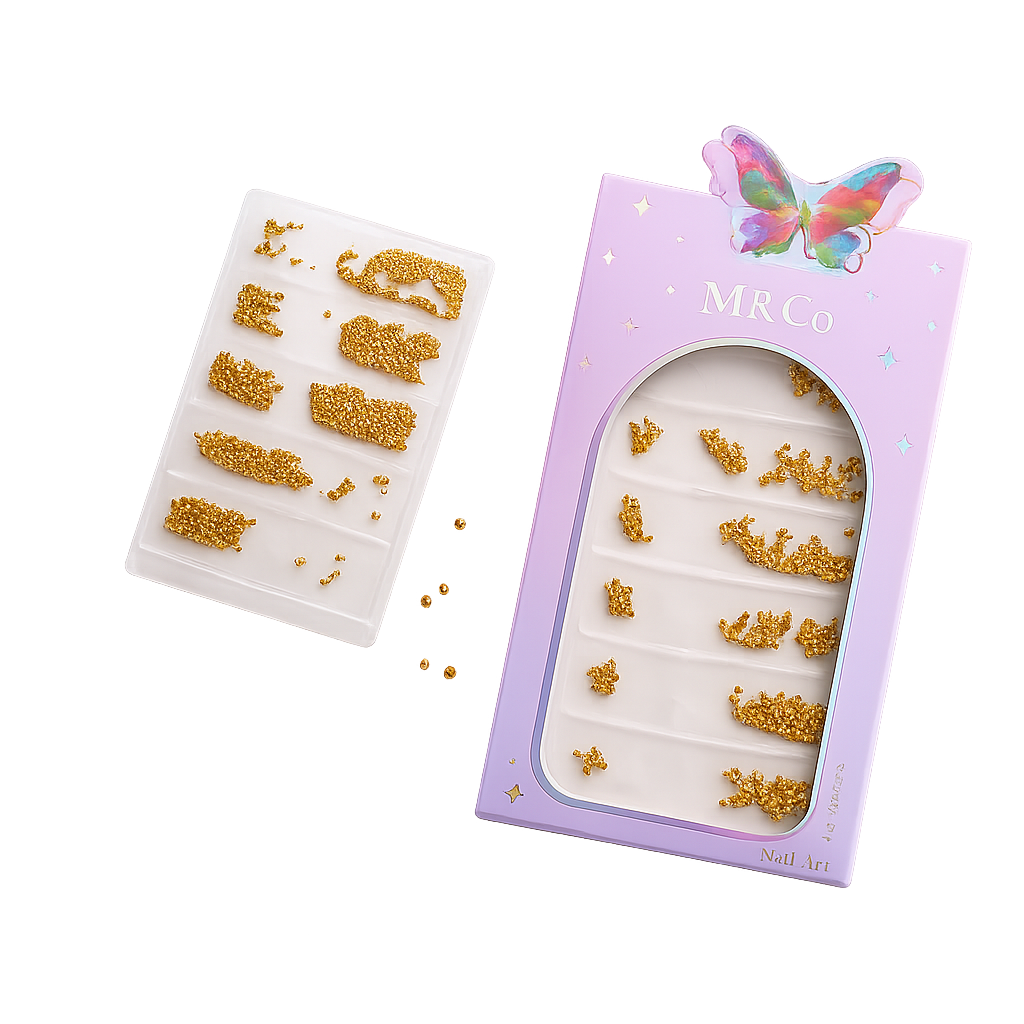 GV1111 M&CO Gold Metallic Caviar Beads Set for 3D Nail Art – Mixed Size Gold Micro-Beads in Elegant Packaging for Professional & DIY Manicure