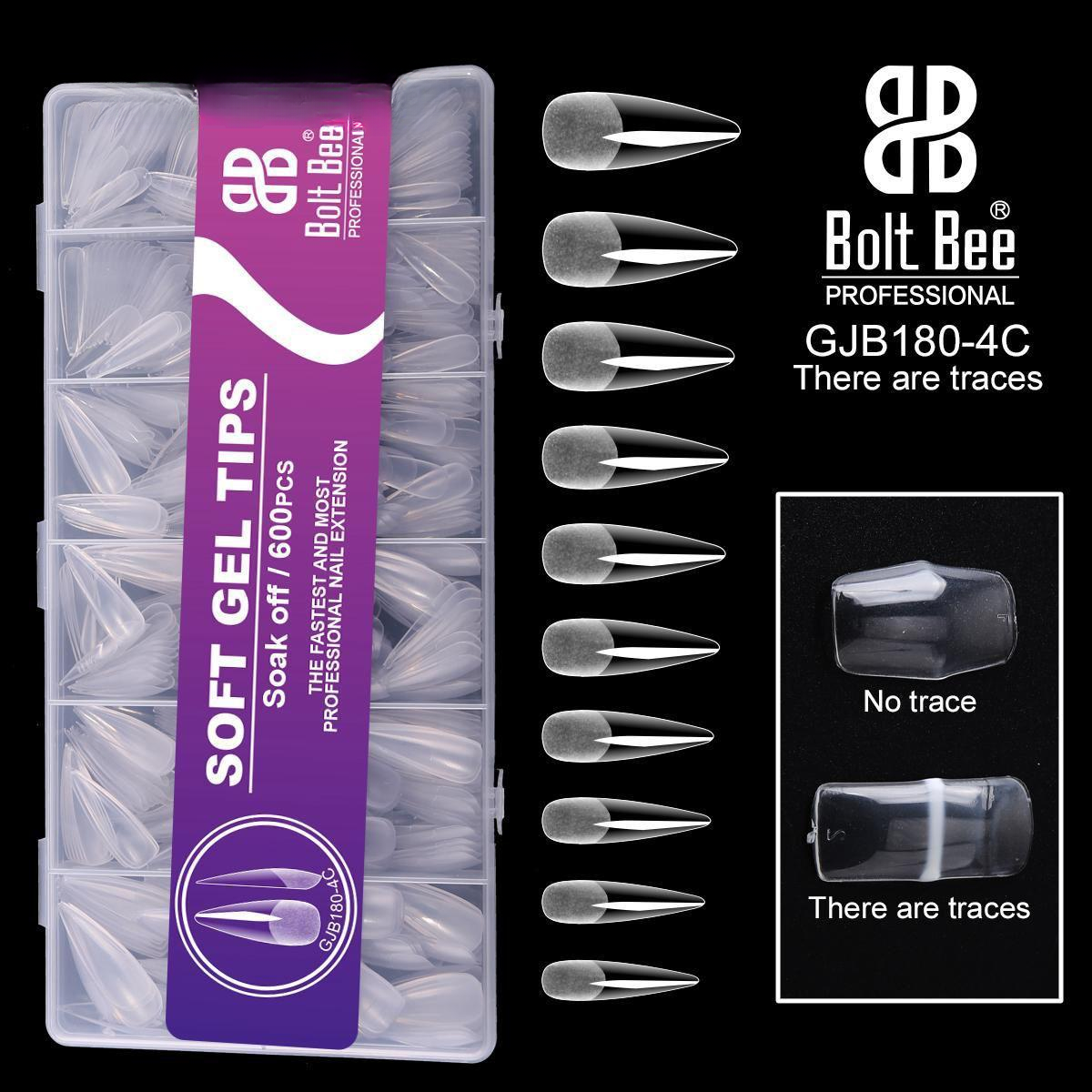 Bolt Bee Almond Soft Gel Tips (600 Pcs) | Full Coverage Nail Extensions