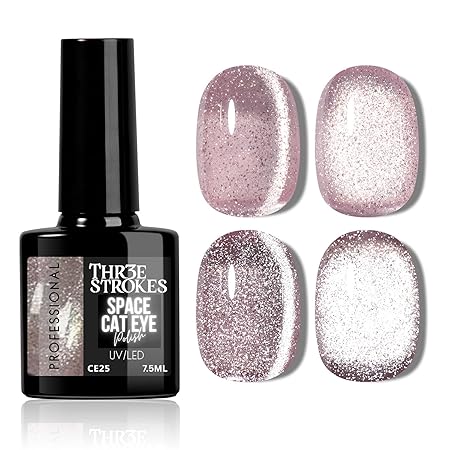 GV825 THR3E STROKES 9D Glitter Cat Eye Gel Magnetic Nail Polish Art Manicure DIY at Home Soak Off UV Gel 7.5ML (CE25, 7.5ML)