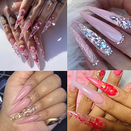 GV278 THR3E STROKES Soft Gel NailTips, Full Cover Clear Soft Nail Tips for Artificial FalseNails Extension Nail Salons DIY NailArt with Box, 440PCS (LONG STILETTO N11)