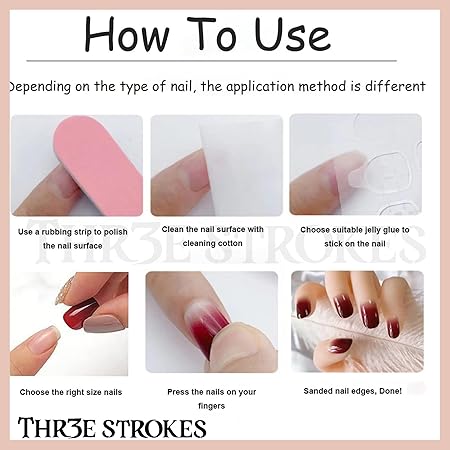 GV370 THR3E STROKES Press-On Nails,Fake Nails Manicure set Salon look Nails Includes 24Nails, 1sheet gluetabs,1 Alcohol wipe,1 Manicure Stick, 1 Mini file. (PN-21)