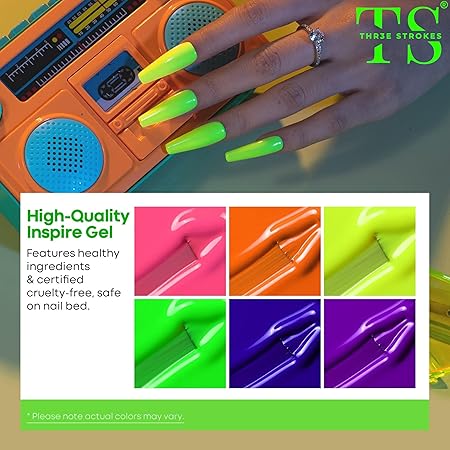 GV417 THR3E STROKES Gel Nail Polish Gel Nail Polish Set Gel Polish Gel Polish Orange Hot Pink Blue Yellow Green Purple Vibrant Spring Summer Gel Polish 7ML (UV/LED LIGHT REQUIRED) (THR3E STROKES RAVE NEON (RN5347), 7.5ML)