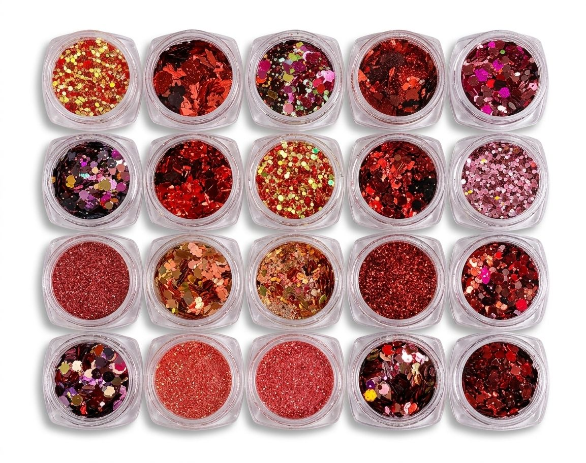 GV1099 20-Piece Red Glitter Nail Art Set – Holographic Chunky Glitter, Fine Glitter Powder & Valentine Confetti for Nails, Resin & DIY Crafts