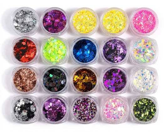 GV1097 20-Piece Mixed Shape Nail Art Glitter Set – Holographic Sequins, Chunky Glitter & Confetti for Nails, Resin & DIY Crafts