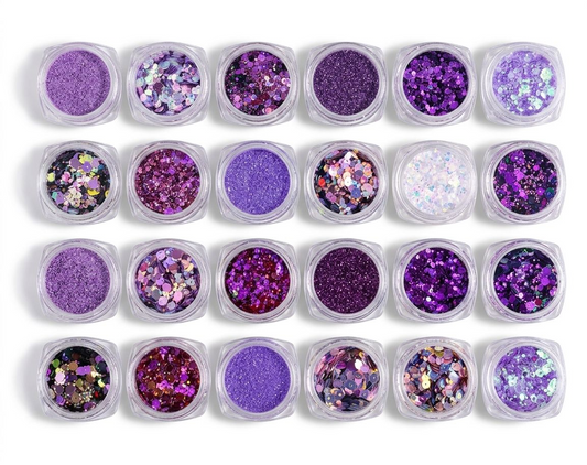GV1098 20-Piece Purple Glitter Nail Art Set – Holographic Fine Glitter, Chunky Sequins & Iridescent Confetti for Nails, Resin & DIY Crafts