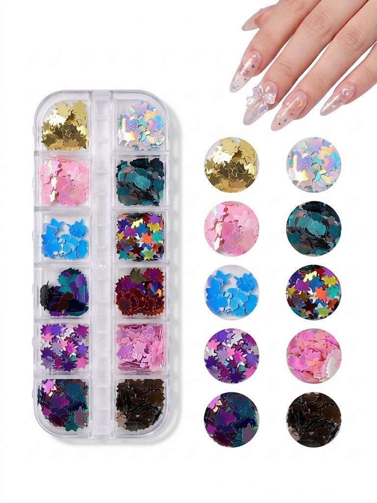 GV1056 Fall Nail Art Stickers Maple Leaf Nail Art Glitter Set – 3D Autumn Nail Sequins Decoration Kit