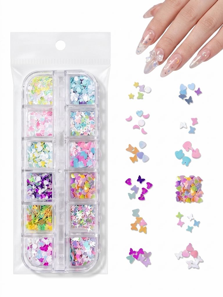 GV1062 Fall Nail Art Stickers Maple Leaf Nail Art Glitter Set – 3D Autumn Nail Sequins Decoration Kit