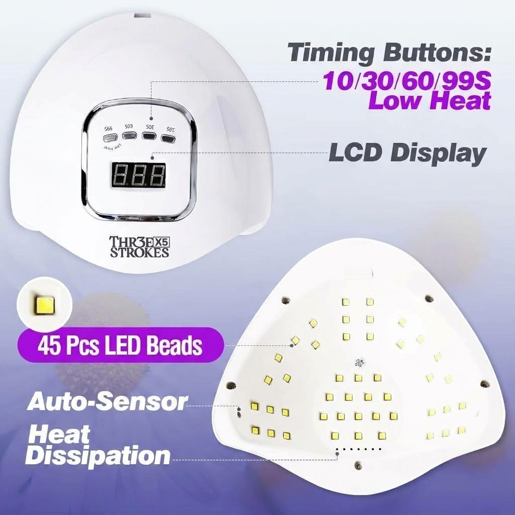 GV1229 THR3E STROKES X5 Professional Gel Polish UV/LED Nail Dryer Lamp - Smart Auto-Sensor Curing Light with Digital LCD Display, 4 Preset Timers & Anti-Glare Eye Protection for Salon Manicures & Pedicures