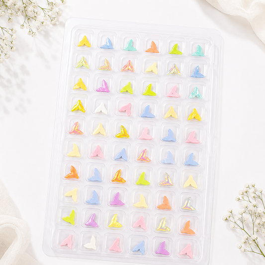 GV1085 3D Mermaid Tail Nail Charms Set – Pastel & Aurora Resin Nail Art Decorations for Acrylic, Gel & DIY Manicure (60 Pcs Assorted Colors)