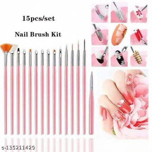 15-Piece Professional Nail Art Brush Kit – Liner, Detailer & Fan Brushes

