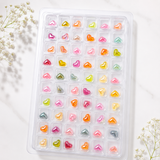 GV1084 3D Colorful Heart Nail Charms Set – Mixed Candy Color Resin Heart Nail Art Decorations for Acrylic, Gel & DIY Manicure (60 Pcs Assorted Designs)