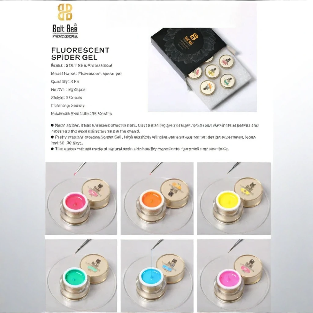 NP152 Bolt Bee Professional Fluorescent Spider Gel Set (6 Colors) - Glow-in-the-Dark Elastic Drawing Gel