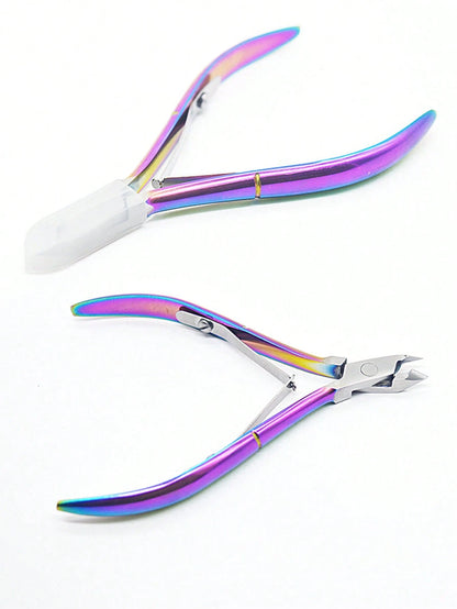NP165 Professional Iridescent Rainbow Cuticle Nippers - High-Precision Stainless Steel Nipper for Manicure and Pedicure