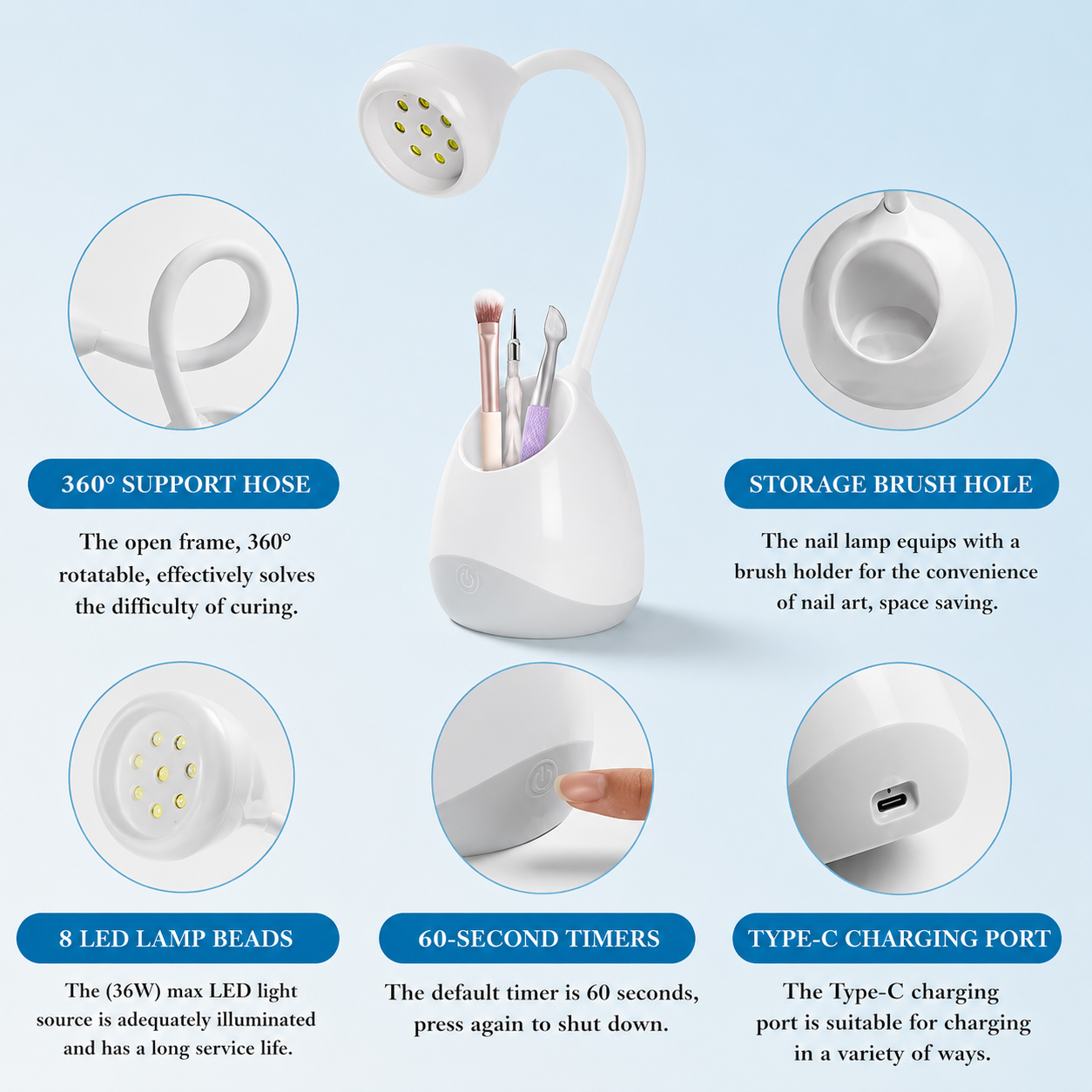 GV1183 36W Lotus UV LED Gel Nail Lamp with Tool Organizer Base – Flexible Gooseneck Curing Light