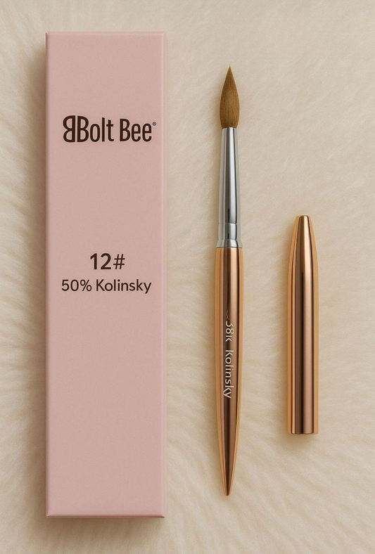 Bolt Bee Acrylic Brush #12 | 50% Kolinsky Sable Rose Gold Nail Brush