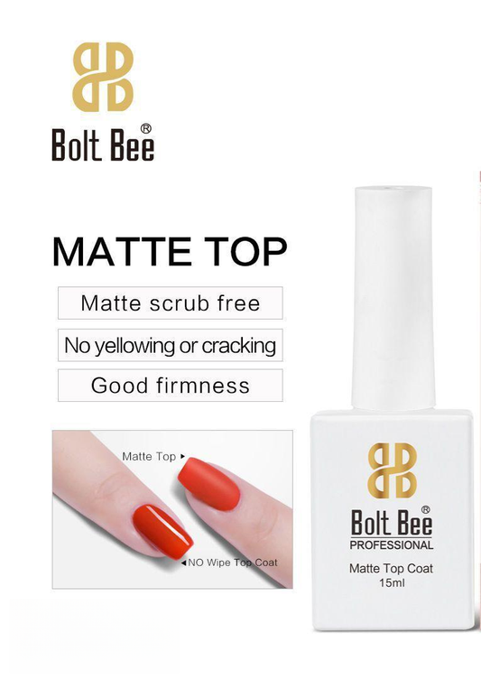 NP147 Bolt Bee Professional Matte Top Coat - Non-Wipe, Anti-Yellowing Finish Gel (15ml)