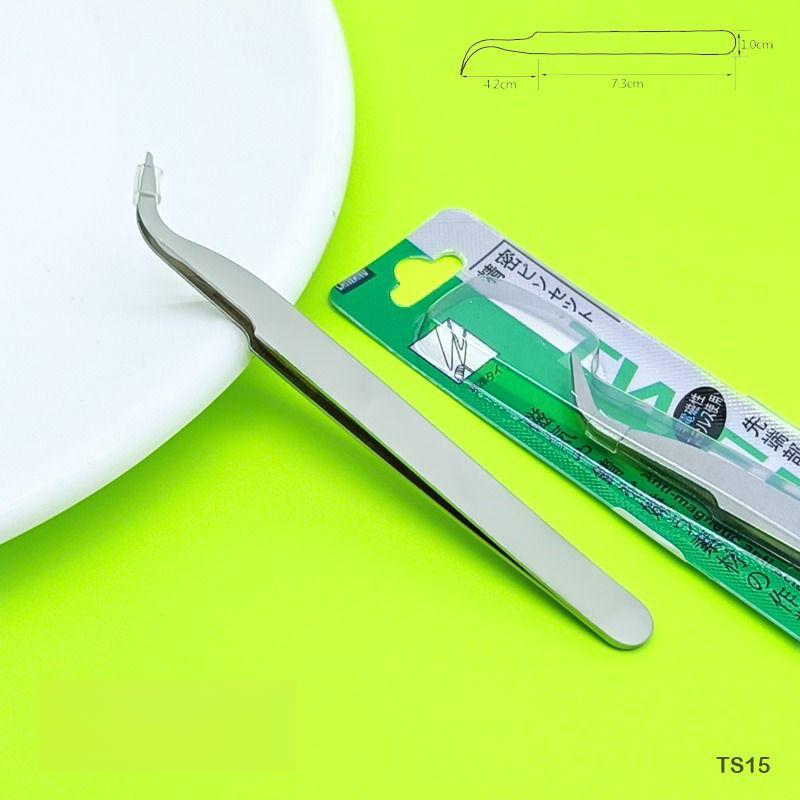 TS15 Stainless Steel Tweezer | Anti-Magnetic Curved Tip for Nail Art