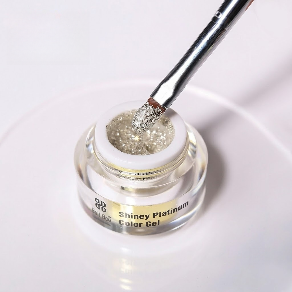 NP347 Bolt Bee Professional Shiny Platinum Gel (7g) - High-Density Metallic Glitter Painting Gel Pot, UV/LED Soak-Off Gel Polish for Nail Art & Accents