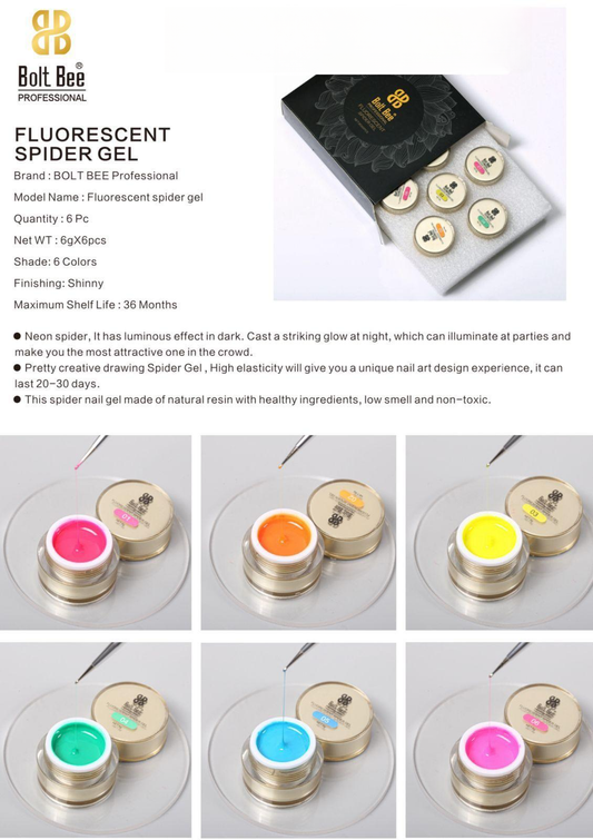 Bolt Bee Fluorescent Spider Gel Set | 6 Glow-in-Dark Elastic Drawing Gels