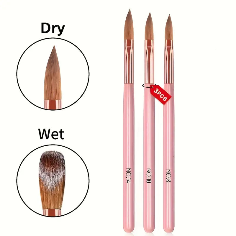 GV749 3pcs Professional Nail Art Brush Set – High-Precision 3D Builder Gel & Acrylic Drawing Brushes for Nail Extension and Design