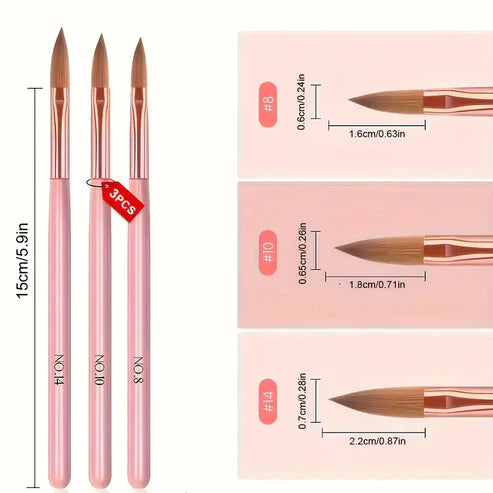 3pcs Professional Nail Art Brush Set for 3D Gel & Acrylic Design