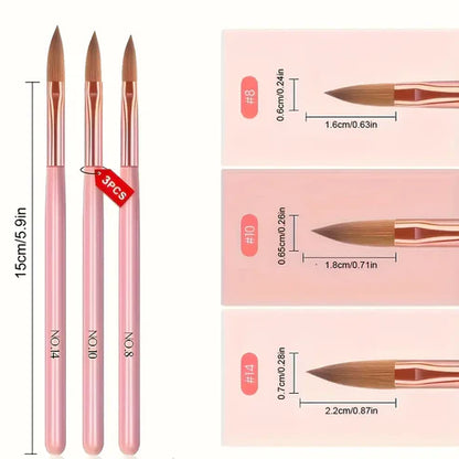 3pcs Professional Nail Art Brush Set for 3D Gel & Acrylic Design