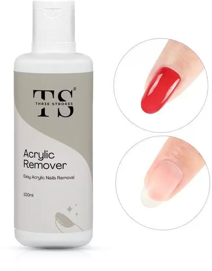 NP63 THR3ESTROKES Acrylic Remover Kit, Gel Nail Polish Remover for Nails with Soak off clips, Nail Wipes & Peeler, Professional, Quick & Easy Polish Remover In few Minutes Don't Hurt Your Nails 100ml