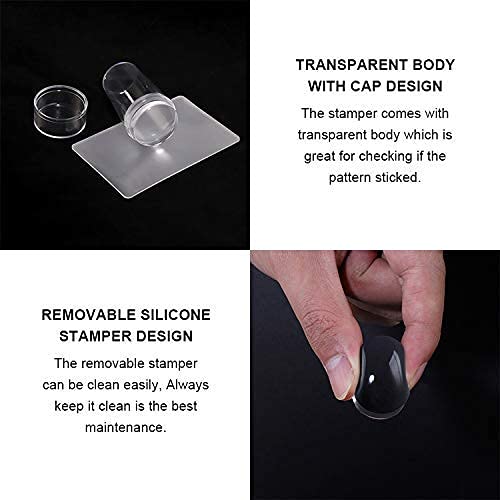 GV83 THR3E STROKES Nail Stamping Transparent Silicone Head Clear Jelly Nail Art Stamping Stamper with A Lid Big Cap Scraper Image Plate Manicure Tools DIY Polish Kit with Matte Handle