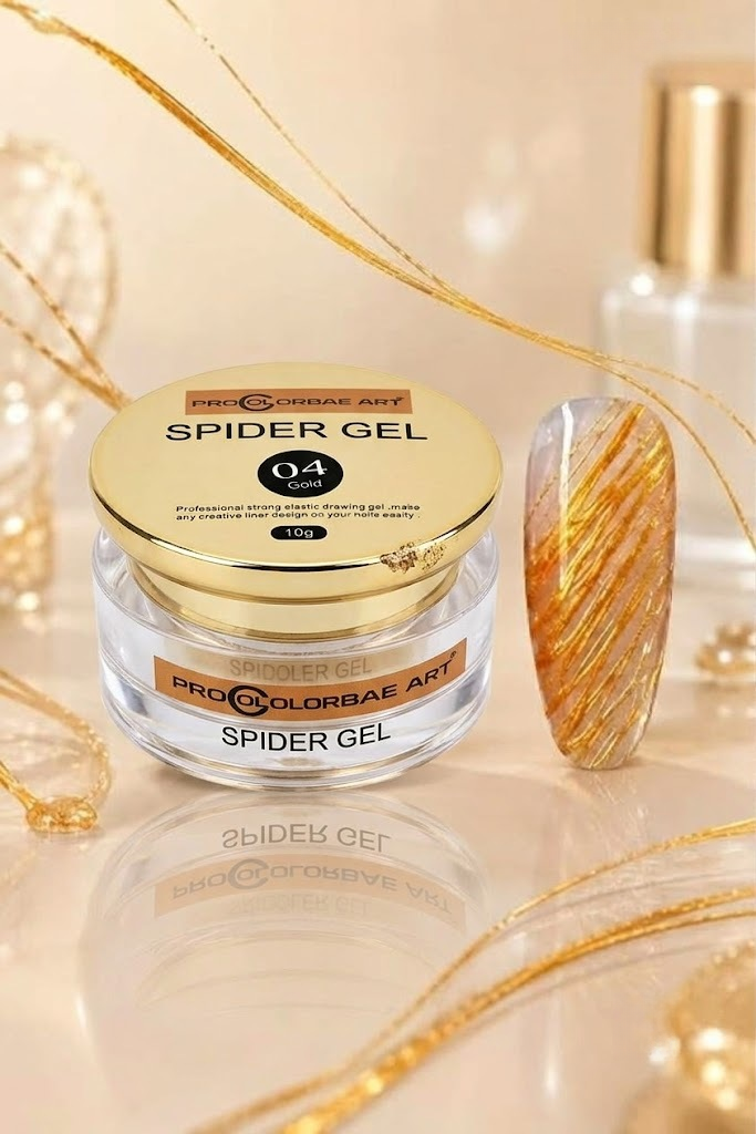 NP349 Pro Colorbae Art Spider Gel (10g, Shade 04 Gold) - Professional Strong Elastic Drawing Gel for Metallic Line Art & Geometric Nail Designs