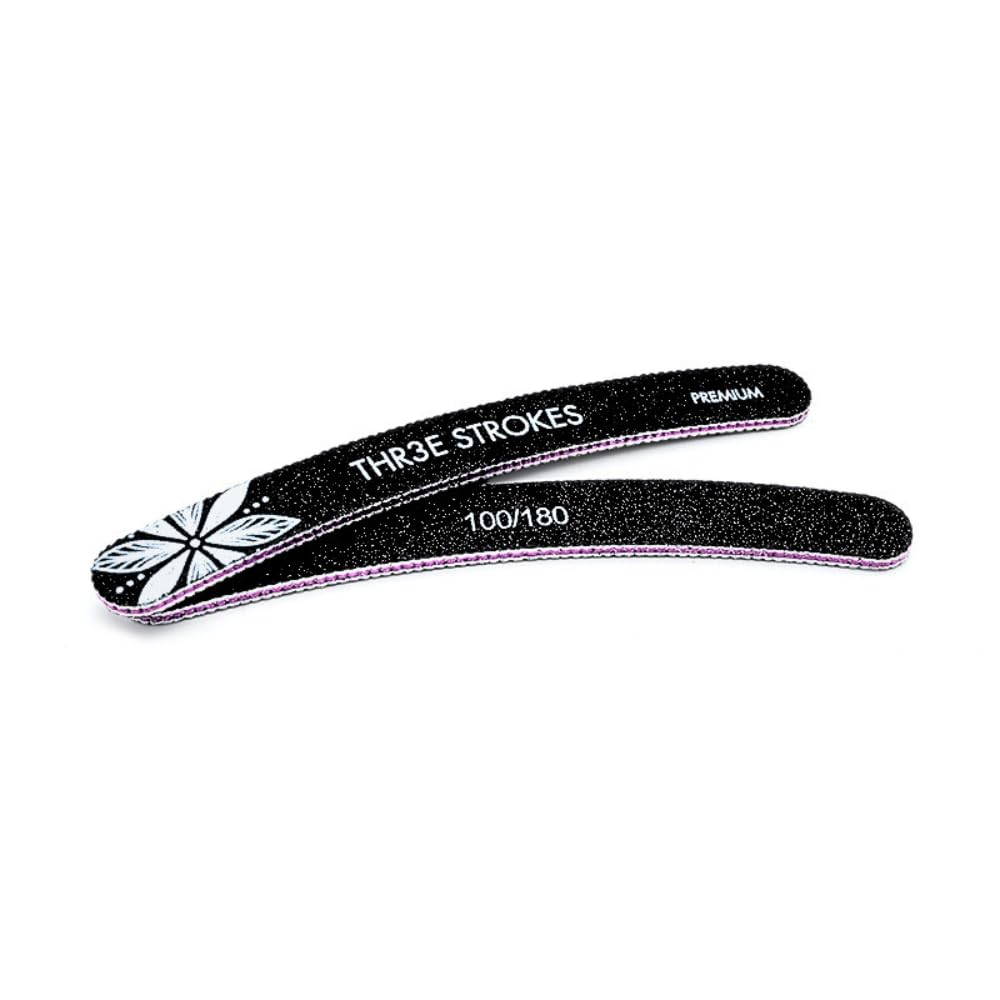 GV97 THR3E STROKES 10 Pack 100/180 Grit Banana Nail Files, Black Professional Reusable Emery Boards Manicure Tool for Acrylic Nails, Nail Buffering Files